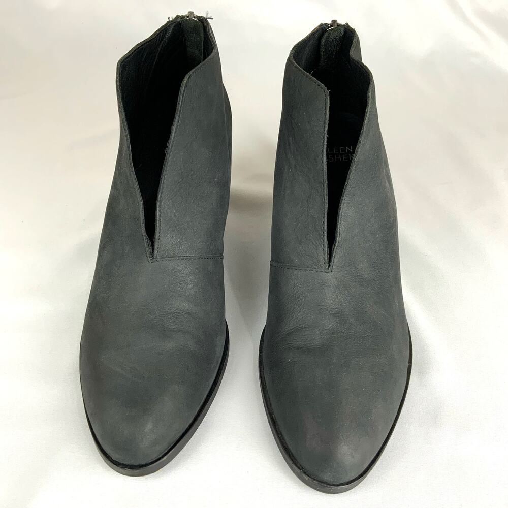 Eileen Fisher Nelson Nubuck Leather Split Shaft Ankle Booties Black Women's  8